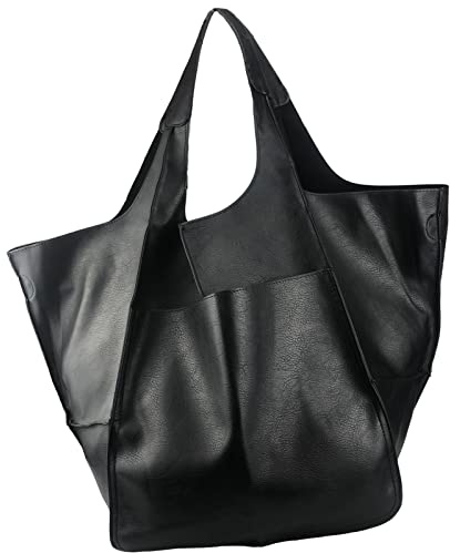 KlaOYer Large Tote Bags For Women,Huge Oversized Leather Tote Bag,Extra Large Capacity Bucket Purse And Handbag For work, Black, L