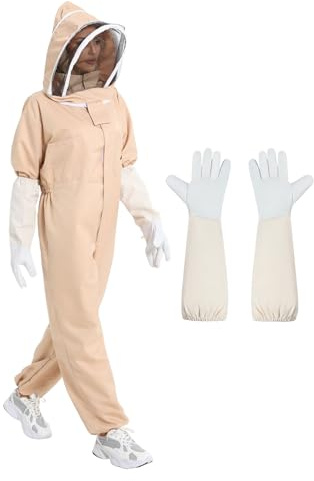 ACLUYSKA Tuta da apicoltura da uomo e donna, a prova di puntura, in policotone, con guanto e cappuccio ventilato, vestito per cortile e apicoltura (M)
