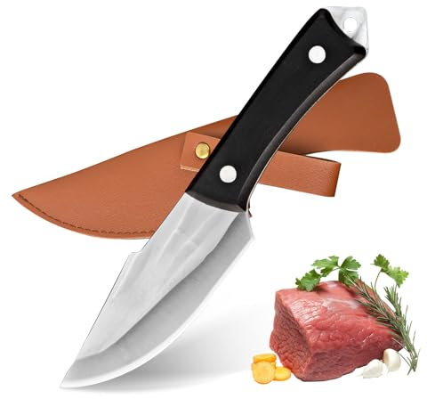 WILLKOMMEN Coltello da Cucina Affilato con Fodero per Carne e Verdura, Coltello da Chef per Tritare, Ideale per Campeggio, BBQ e Uso Domestico
