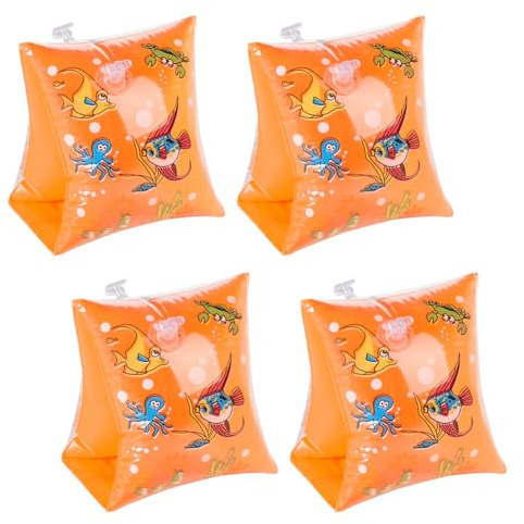 4 Pack Swim Arm Floaties Inflatable Swim Armbands PVC Swimming Floatation Sleeves Water Rings Roll Up Floats Tube for Kids 4-6 Years
