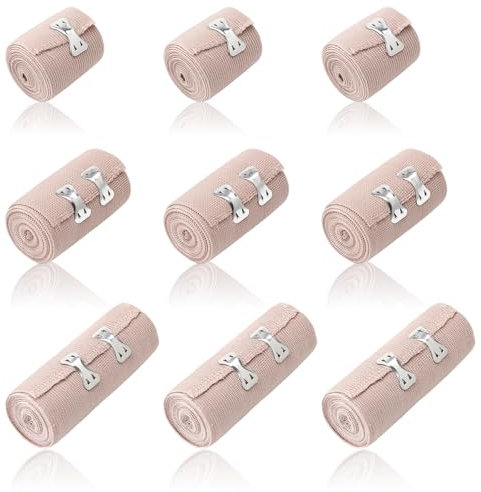 9 Stück Premium Elastische Bandage, Elastische Light Binde Bandage mit 2 Clips, Gedehnt, Luftdurchlässig, Elastisch, Fixierbinde Haftbandage Selbstklebend für Handgelenke Knöchel Knie