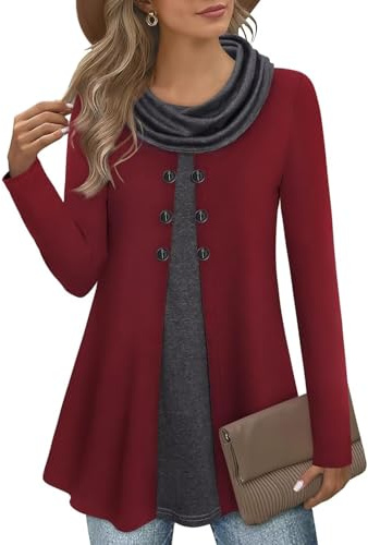 GUUKA Pull décontracté à manches longues 2 en 1 pour femme Col bénitier Pull d'automne Tunique d'hiver, M