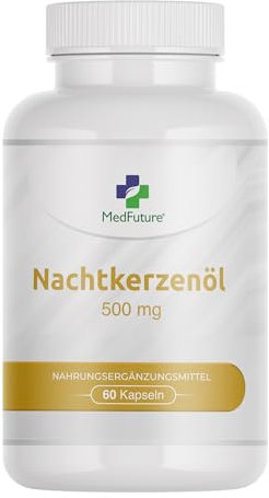 Nachtkerzenöl - 60 Kapseln - Hohe Dosis von 500 mg pro Kapsel - Premium: 9% Gamma-Linolensäure GLA, mit natürlichem Vitamin E und kaltgepresst - Laborgeprüft.