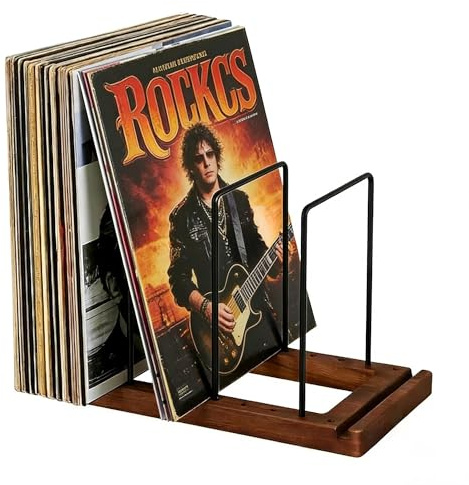 Vinyl Record Storage Rack for 70 LP Albums, Adjustable Wooden Record Storage Stand & Holder with Divider for Vinyl Display, Organiser for Books, Magazines, Files - Modern Home & Office Decor