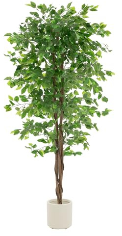 ML Design - Pianta artificiale Ficus, 180 cm, piante artificiali grandi come vere, finte da interno con tronco in legno naturale, per interni ed esterni, facile da pulire, per soggiorno e ufficio