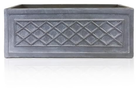 IDEALIST Outdoor Window Box 50cm | Lazio Planter | Heritage Garden Pots with Drainage Holes | Leaden Grey Lattice Windowsill Planter L50 W17 H17 cm, 7 litres
