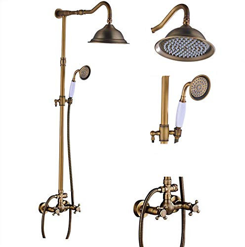 Retrò Colonna Doccia Rubinetto Doccia Doccia Bagno Ottone Antico Doccia Sistema Set Miscelatore Pomello Fisso Doccia a Effetto Pioggia