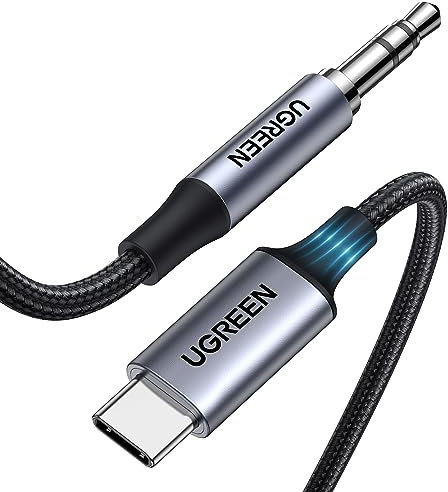 UGREEN Cavo USB C a Jack 3.5mm con DAC Chip 1M Aux Type C a 3.5mm Nylon Intrecciato per Auto Compatibile con iPhone 17 PRO Max Air Galaxy S25 Ultra Pixel 9 XL iPad (Grigio)