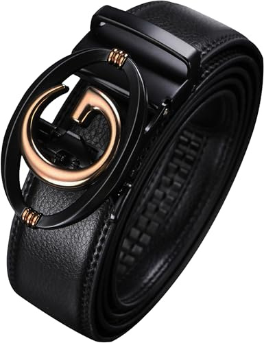 Civantiya Men's Ratchet Belt Leather Belt Adjustable for Men Gift 1 3/8-Cut for Perfect Fit (Black Style 04, 36 to 42 Waist Adjustable)