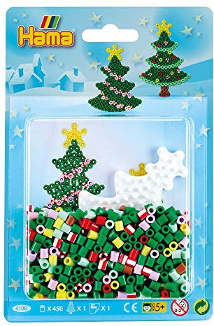 Hama Perlen 4108 Kleines Set Weihnachtsbaum mit ca. 450 bunten Midi Bügelperlen mit Durchmesser 5 mm, Stiftplatte und Motivvorlage, inkl. Bügelpapier, kreativer Bastelspaß für Groß und Klein