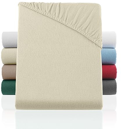 BaSaTex Lenzuolo con angoli elasticizzati in flanella di flanella, 100% cotone, 90 x 200 – 100 x 200 cm, naturale