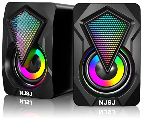 NJSJ Computer-Lautsprecher, 2.0 USB-betriebener Gaming-Lautsprecher mit RGB-LED-Licht, 3,5 mm AUX-Eingang, Stereo-Mini-Multimedia-Lautsprecher für PC, Smartphone, Monitor