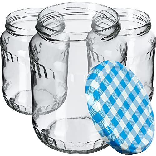 KADAX 48 st. konserveringsburkar på 720 ml, idealiska för konservering och förvaring, glas med skruvlock, konserveringsburkar med skruvlock, Twist Off to 82, förvaringsburkar för inläggning (blå rutig