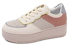 QUEEN HELENA Scarpe da Ginnastica Stringate Sneakers Platform Casual Donna X22-110 (X29-18 Beige, Numeric_39)