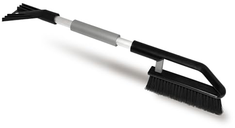 ToM PaR Borste och skrapa | Isskrapa för bil med sopborste | 2-i-1 snöborste och isskrapa | Rengöringsborste | Robust aluminiumhandtag | Ergonomiskt och mjukt grepp | Längd: 70 cm | Grå