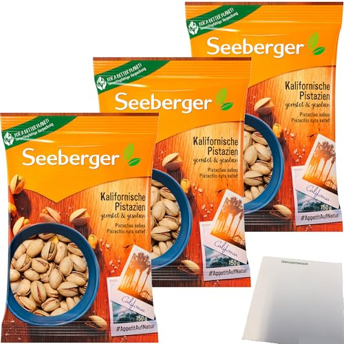 Seeberger Kalifornische Pistazien geröstet und gesalzen 3er Pack (3x150g Packung) + usy Block