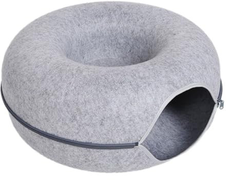 MyPetsLife Katzenhöhle für Katzen: Katzentunnel, gemütliches Bett, vielseitiges Spielzeug, robuster Kratzbaum, Abnehmbarer Tunnel, leicht zu reinigen, kratzresistent. (L (60x60x28cm), Hell Grau)