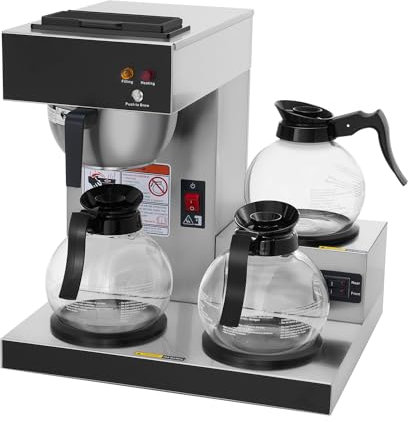SYBO 12-Cup Commercial Coffee Maker, Pour Over Drip Coffee Maker Brewer with 3 Lower Warmers and 3 Glass Decanters, Stainless Steel Cafetera