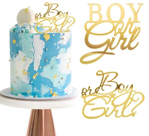 2pcs Décoration de Gâteau Boy Or Girl Cake Topper Or Cupcake Topper à Paillettes Personnalisée Gender Reveal Décoration de Table pour Fête Baby Shower