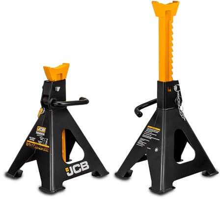 JCB 6 Tonne Heavy-Duty Automotive Jack Stand Set, Adjustable Height 405-620mm, Double Locking, Wide Base Stability