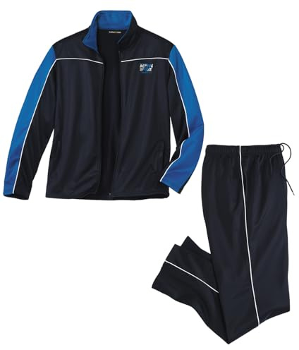 ATLAS FOR MEN - Tuta da uomo completa - Giacca con zip e collo a imbuto con righe - Abbigliamento sportivo - Taglie UK dalla S alla 4XL, Blu navy, XXL
