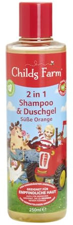 Childs Farm 2 in 1 Kinder Shampoo & Duschgel 250 ml | Bio-Süßorange | Reinigt sanft | Geeignet für trockene, empfindliche und auch zu Neurodermitis neigende Haut