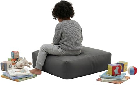 Kosiproducts Bean Bag Floor Cushion Square BeanBag Pillow Outdoor Indoor Garden Chair Seat slab kids 60cm x 60cm family patio indoor 10cm & 20cm Thick [Grey, 10CM]