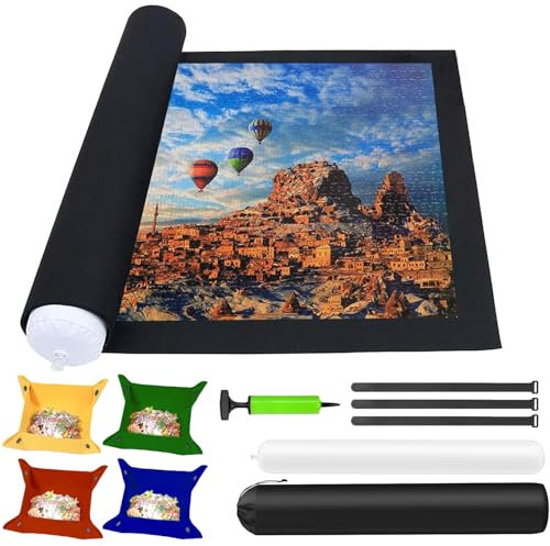 Puzzlematte für Puzzles bis zu 2000 Teilen, 1500 Teile, 1000 Teile – rutschfeste Puzzleunterlage mit 4 Sortierschalen, Puzzlerolle für Erwachsene & Kinder, Einfaches Aufbewahren & Transportieren