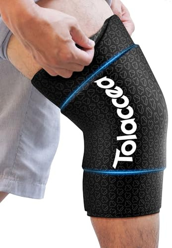 Tolaccea Pro kylmanschett knä och armbågar – extra tjocka, dubbla coldfocus gelkylkuddar, långvarig kylning, återanvändbar kall-varm kompress för ledvärk, blåmärken och svullnad (L)
