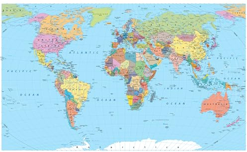 World Map Poster A1 Unframed Glossy Classroom Geography Maps (84cm x 54cm) Detailed, With Borders, Roads and Cities