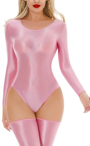 Panegy Body métallique brillant à manches longues pour femme, justaucorps de gymnastique et de danse, une pièce brillante à l'huile