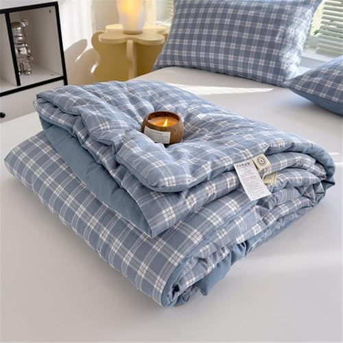 Surwin Colcha Bouti a Cuadros Reversible Colchas Acolchado para Cama Microfibra Ligera Suave Manta de Sofá Colcha para Primavera y Verano Cubre Cama Fina Lavable (Azul,200x230cm)