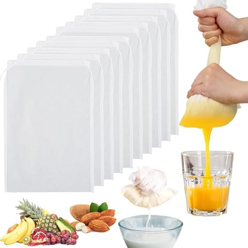 10 Pack Cheese Cloths for Straining,8”x12” Food Grade Nylon Muslin Cloths for Cooking,Nut Milk Bag Straining,Unbleached Muslin Strainer Cloths for Cooking,Nylon Strainer for Yogurt Almond Soy Oat Milk