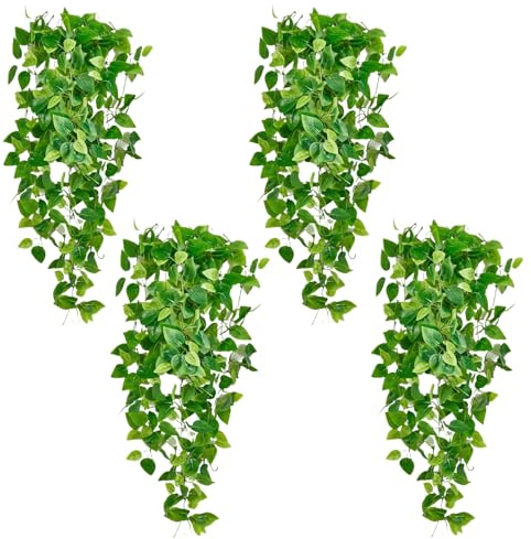Fake Hanging Plants Vines(4pcs)for Room Decor, Artificial Ivy Greenery Garlands for Home Bedroom Living Aesthetic Kitchen Office Wall Patio Bookshelf,Indoor,Outdoor Farmhouse Decorations(No Basket)