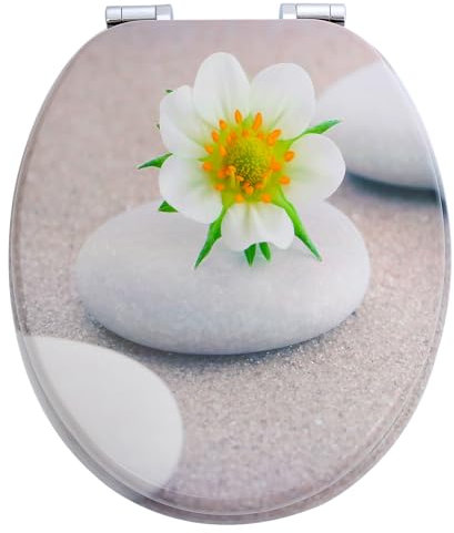 Style home Toilettendeckel WC-Sitz mit Absenkautomatik Holzkern Klobrille und Klodeckel mit Softclose-Mechanismus, O Form Toilet Seat, Belastbarkeit bis zu 300 kg, Stone&Flower
