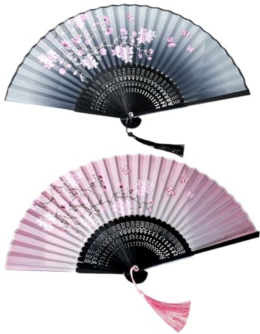 WUSJCOF Ventagli a mano in confezione da 2, ventagli decorativi asiatici per matrimoni, estate, compleanni, feste, matrimoni, fotografia, decorazioni murali