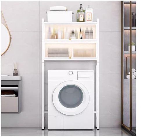 3-Tier Washing Machine Cabinet, Drum Washing Machine Storage Rack, Over The Washer And Dryer Storage Shelf With Adjustable Feet (White)