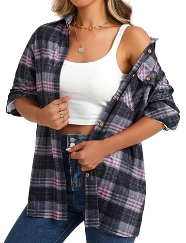 Enmain Womens Checked Shirts Stretchy Plaid Long Sleeve Shirt | Soft Stretchy Fabric, Lightweight, Non-iron,Plaid Pattern,Chest Pockets,Multicolors,Casual Loose fit for Oktoberfest Daily