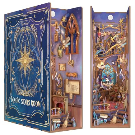 Tonecheer Fai da te Book Nook 3D puzzle in legno per adulti, in miniatura a casa con luce, set fai da te, regali personalizzati per donne e uomini (Casa Magica Stella)