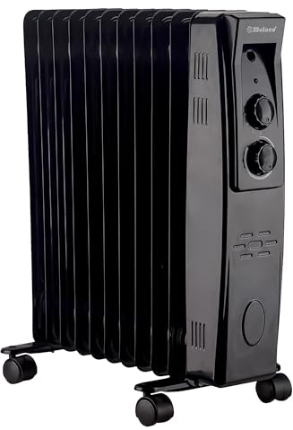 Belaco 2500W Oil Filled Radiator Heater, 11 Fins Portable Electric Radiator with Adjustable Thermostat & Safety Cut-Off, Energy Saving Room Heater for Home & Office - Black