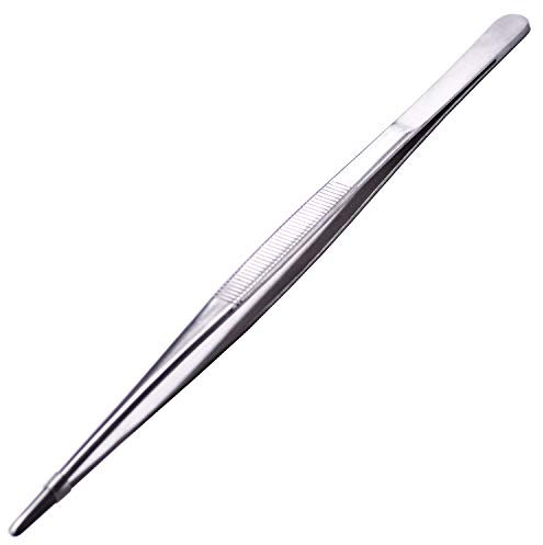 HINMAY 12-Inch Long Stainless Steel Tweezers Tongs Straight Tweezers - Extra Long Kitchen Food Tweezers Tongs for BBQ Grilling Cooking Roasting and Serving