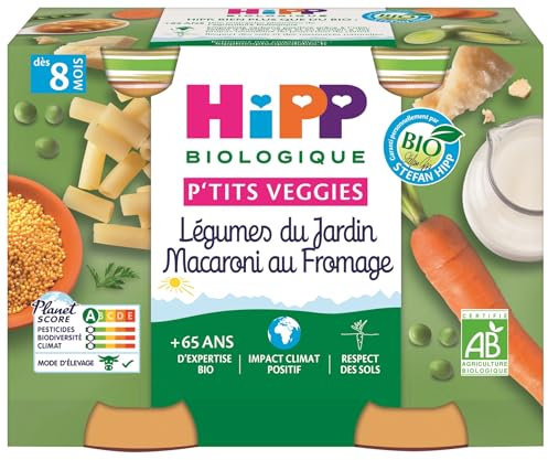 HiPP - P'tits Veggies - Légumes du Jardin Macaroni au Fromage - Pots - 2x190 g