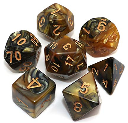 CREEBUY Dados DND poliédricos para Mazmorras y Dragones D&D, Juego de rol, Mezcla de Oro y Negro, Dados con Bolsa de Dados