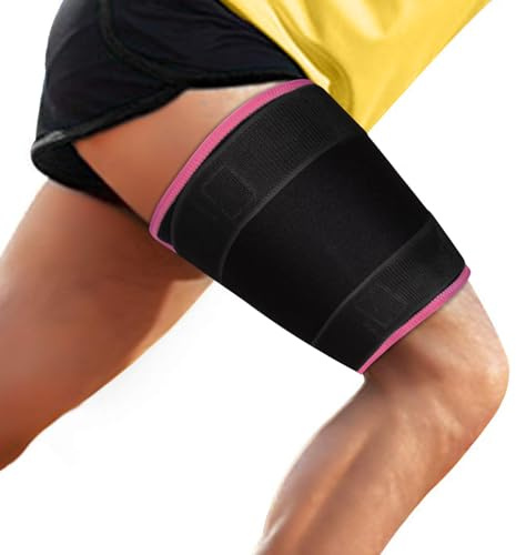 supregear Soporte Muslo, Soporte Ajustable para la Lngle del Muslo, Manga de Compresión del Muslo Cuádriceps, Soporte de Cadera para la Recuperación de Lesiones Musculares Hombres/Mujeres, Rosado