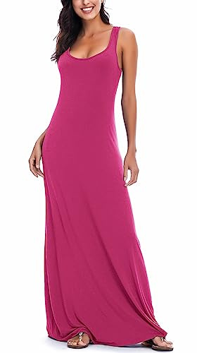 EXCHIC Donne Solido Casual Senza Maniche Maxi Vestito Estate Sexy Spiaggia Gilet Abito