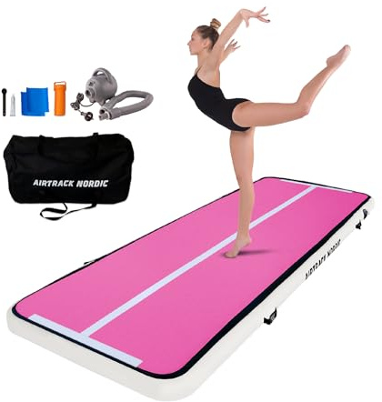 AirTrack Nordic Home 4m Special Edition Mehrfarbig mit Luftpumpe, Turnmatte Aufblasbar, für Gymnastik, Yoga - Langlebig & Einfach zu Transportieren Matte Sport, Air Track Gymnastikmatte (Rosa)