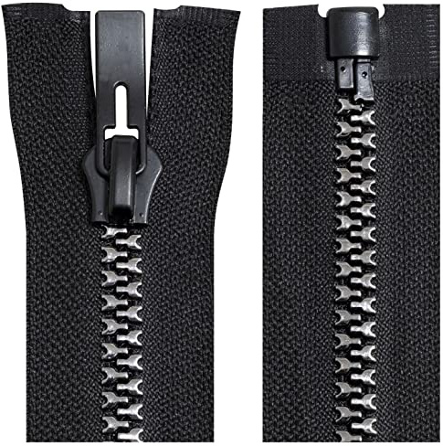 Aerzetix - C64194 - Cerniera Lampo iniettata separabile N°8 80cm autobloccante - tiretto Decorativo in Metallo - Colore Nero e Argento - Rete cursore merceria Abbigliamento Cucito