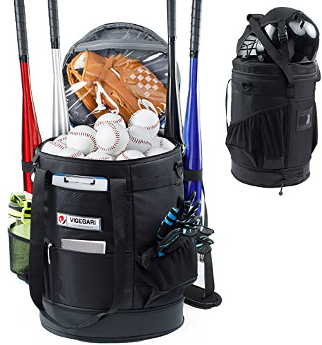 VIGERARI Baseball Bucket Bag- Coach Bag-Expandable Softball Bucket Organizer with Padded Seat-Coach Gifts-Training Equipment, Baseball Gear, Accessories