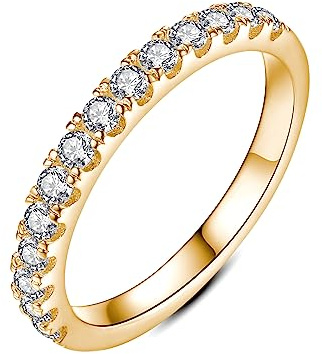 IMOLOVE Moissanite Wedding Band, Wedding Rings for Women, 0.3 ct D Color VVS1 Lab Created Diamond Sterling Silver Rings Half Eternity Stackable Engagement Ring Anniversary Band Size 3-13, 5 UK,
