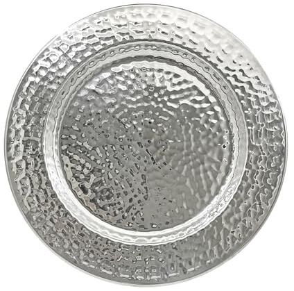 Brightalk 13-Inch Stainless Steel Hammered Charger Plates, Silver Dinner Plate Chargers Set of 6, Round Server Ware